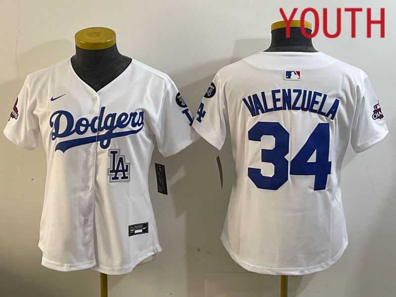 Youth Los Angeles Dodgers #34 Valenzuela White Game 2024 Nike MLB Jersey style 1209->youth mlb jersey->Youth Jersey
